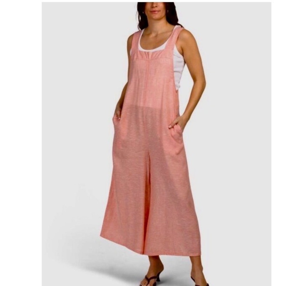 Haute Hippie Style Coral Pink Linen Blend Wide Leg Crop Jumpsuit Sz M Minimalist - Picture 2 of 13